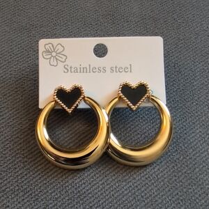 Gold and Black Heart Earrings